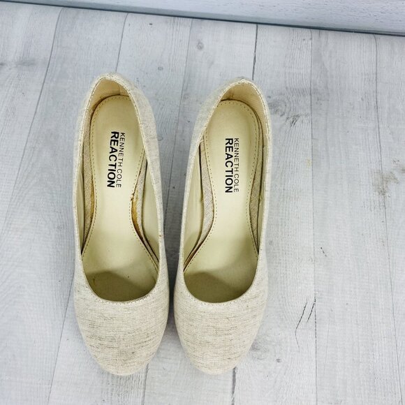 Kenneth Cole Reaction HIDDEN FILE Beige Platform Stacked High Heel Shoes Sz 7 M - Picture 7 of 14